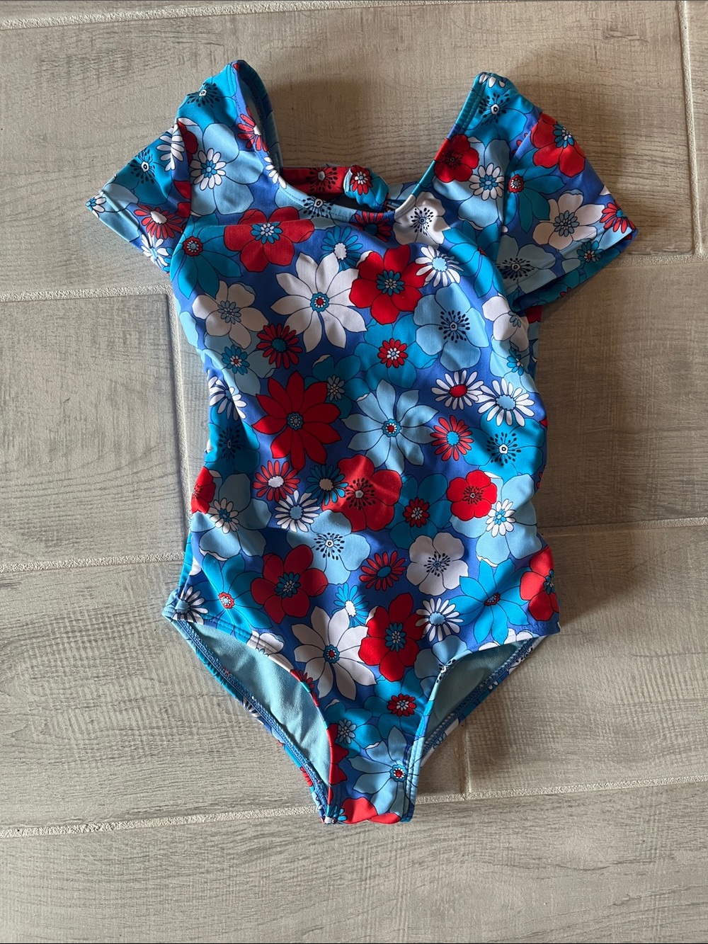 Cat & Jack Blue Floral One-Piece Swimsuit - Red & White Accents